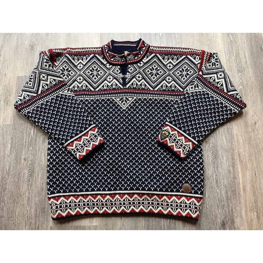 Vtg Y2K Dale of Norway Men's Wool Windstopper Sport Sweater Pewter Clasps Size L